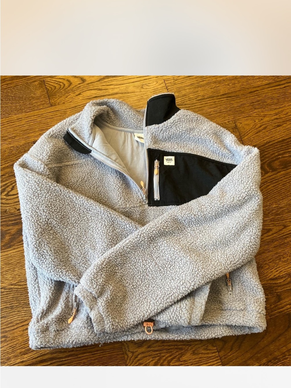 Vans Light Gray Sherpa Zip-Up with Black Chest Panel